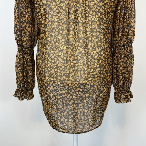 Zara Yellow and Black Ditsy Floral Button Up Ruched Sleeve Blouse. Size Small. - Picture 9 of 11